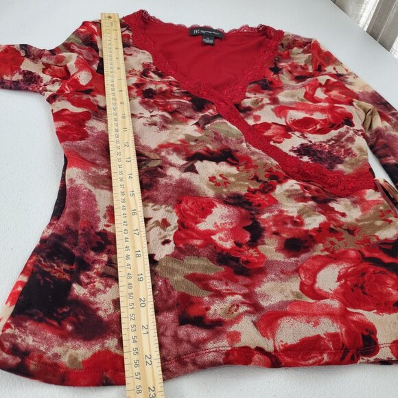 INC Womens Red Floral Lace Trim Side Tie Blouse Size M V Neck Whimsigoth Y2K - Picture 7 of 8